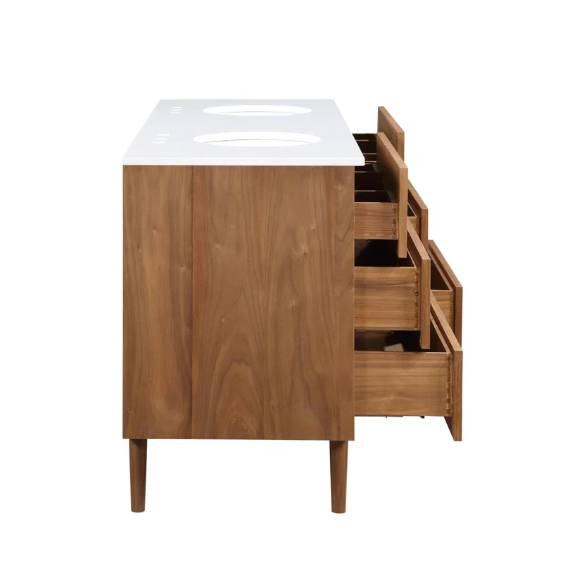 Stockholm 72" Double Bathroom Vanity in Natural Walnut | Quartz Countertop - Image 5