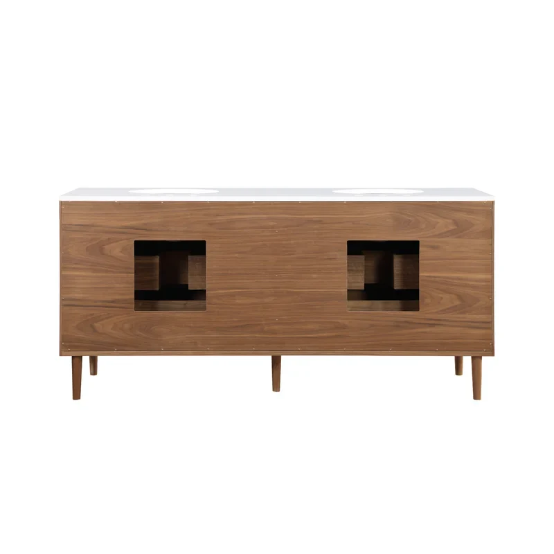 Stockholm 72" Double Bathroom Vanity in Natural Walnut | Quartz Countertop - Image 9