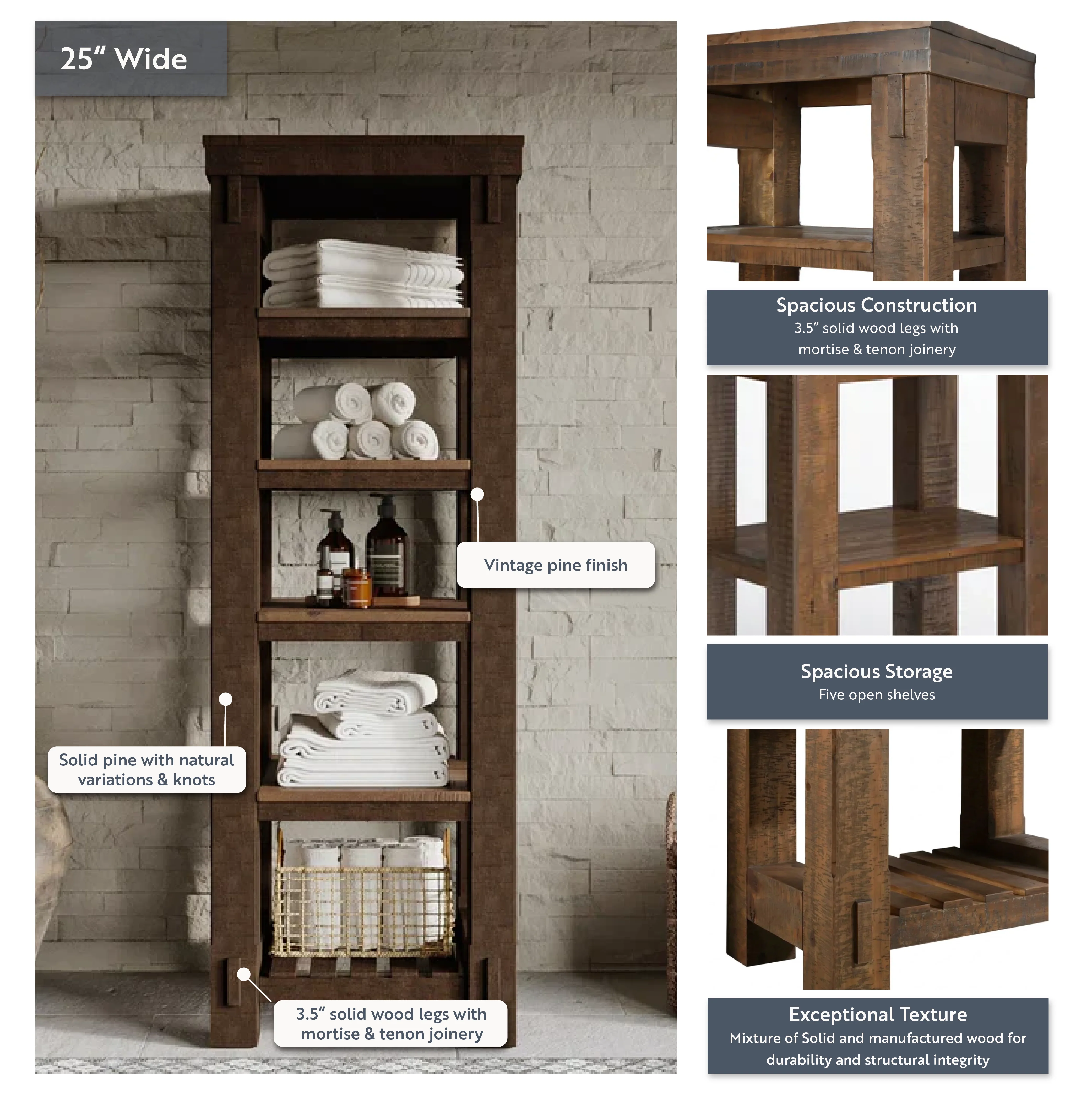 Telluride 25"W x 72"H Bathroom Linen Tower - Image 4
