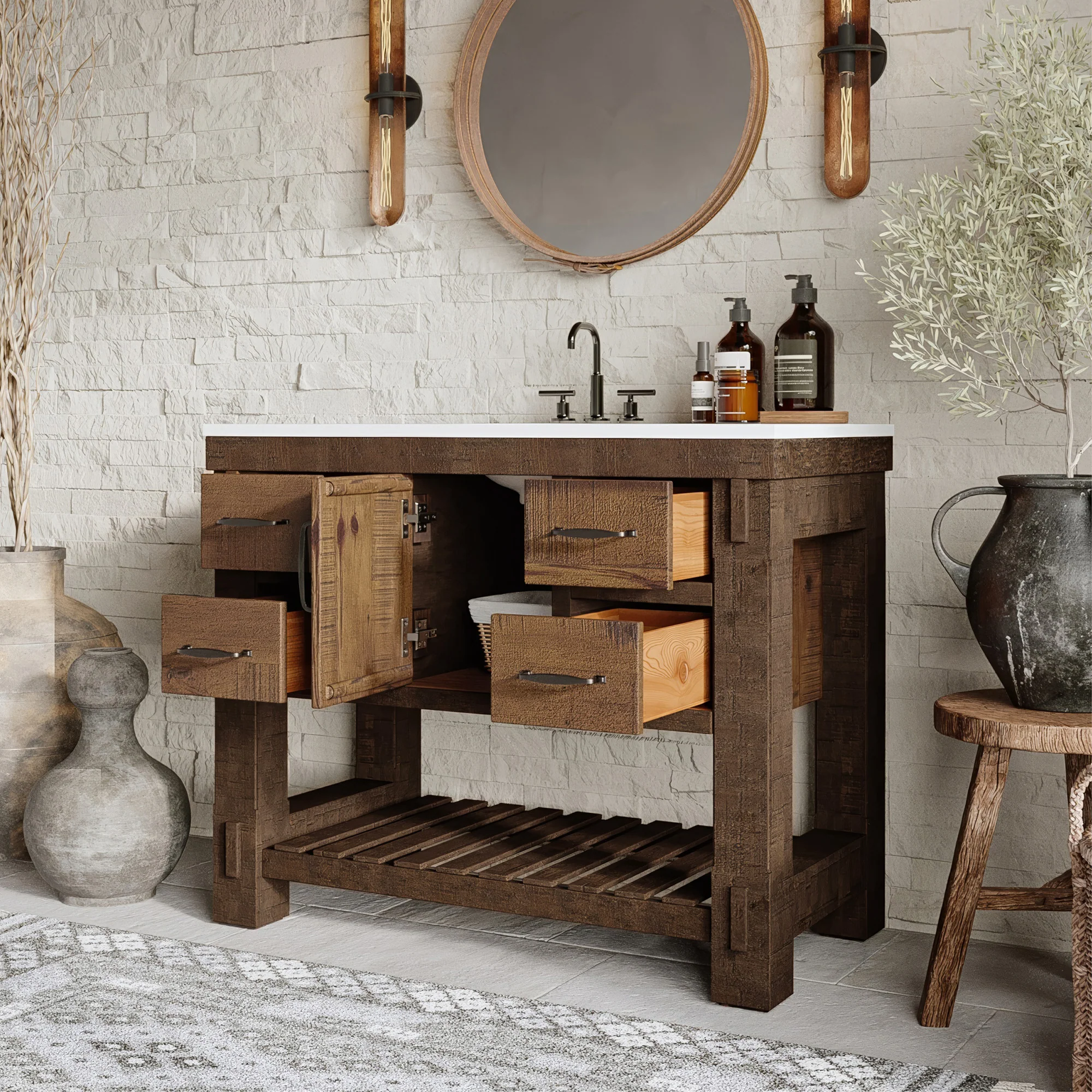 Telluride 42" Single Bathroom Vanity | White Quartz Countertop - Image 3