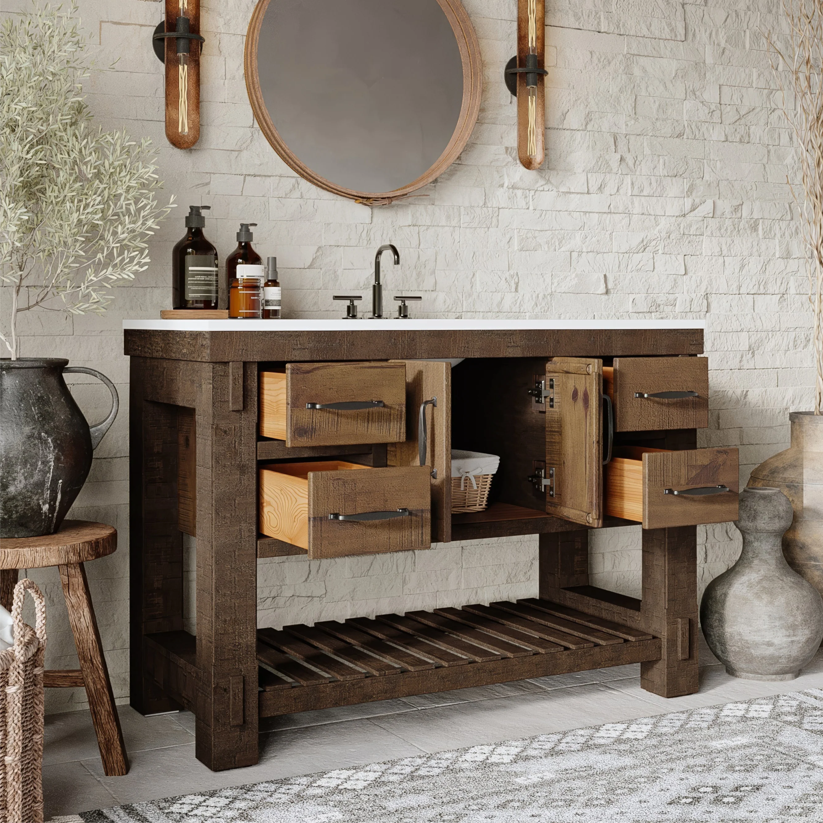 Telluride 48" Single Sink Bathroom Vanity | White Quartz Countertop - Image 3
