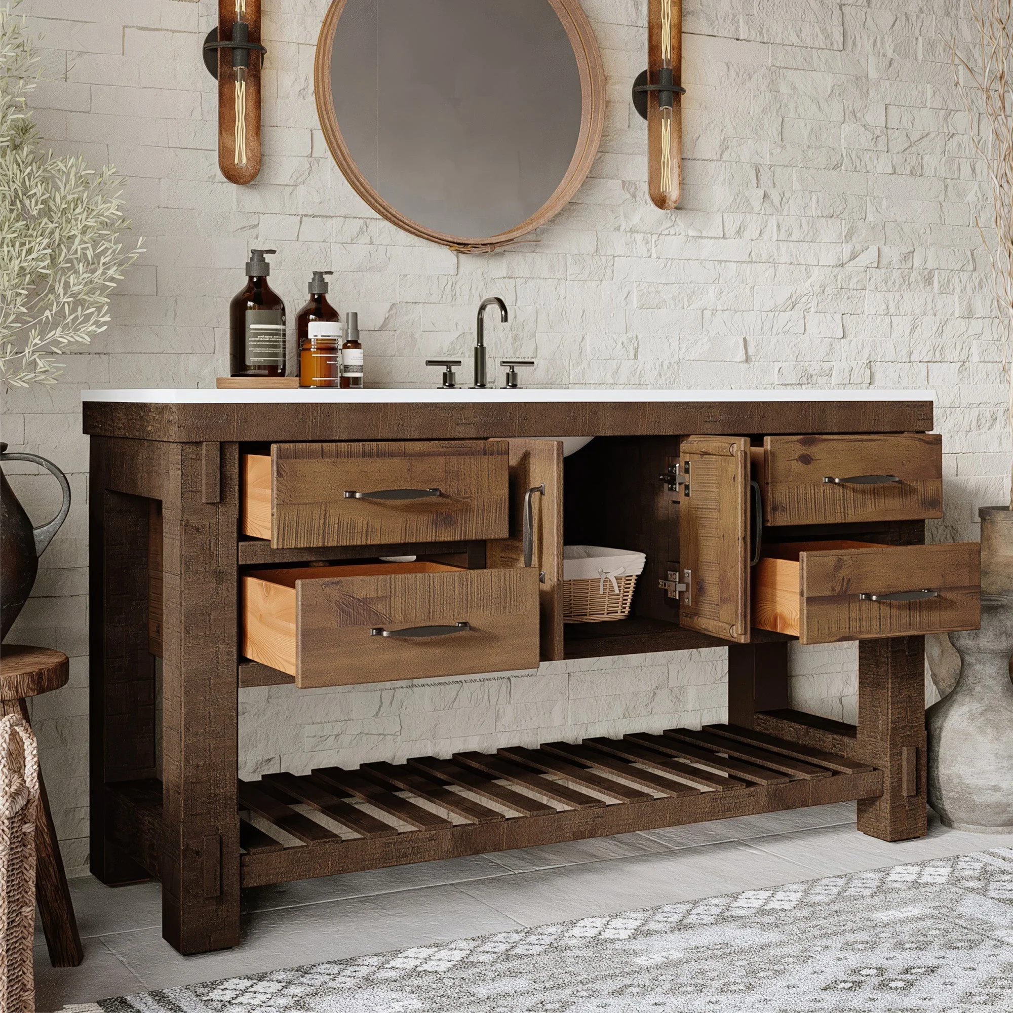 Telluride 60" Single Sink Bathroom Vanity | White Quartz Countertop - Image 3