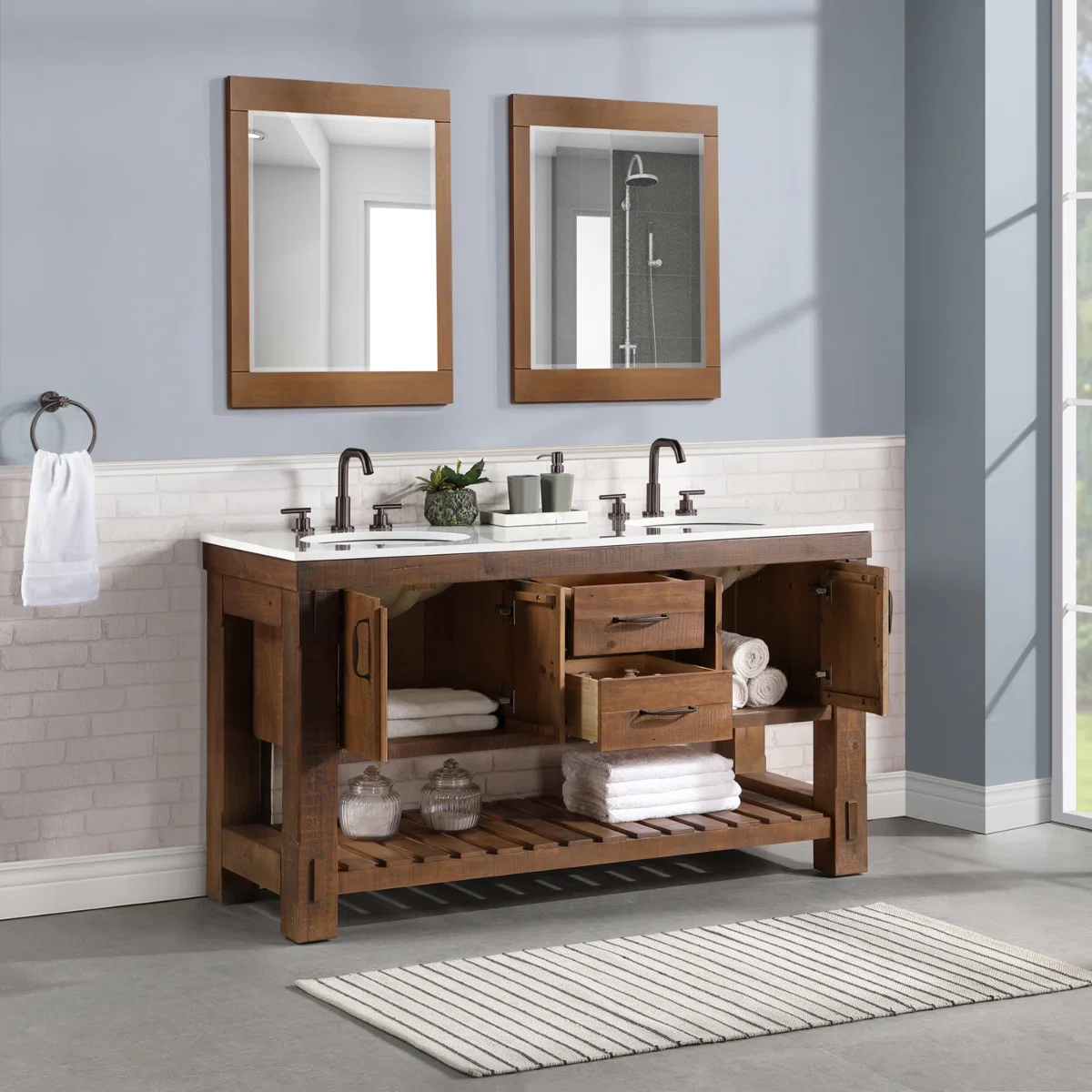 Telluride 60" Wide Double Bathroom Vanity | White Quartz Countertop - Image 3