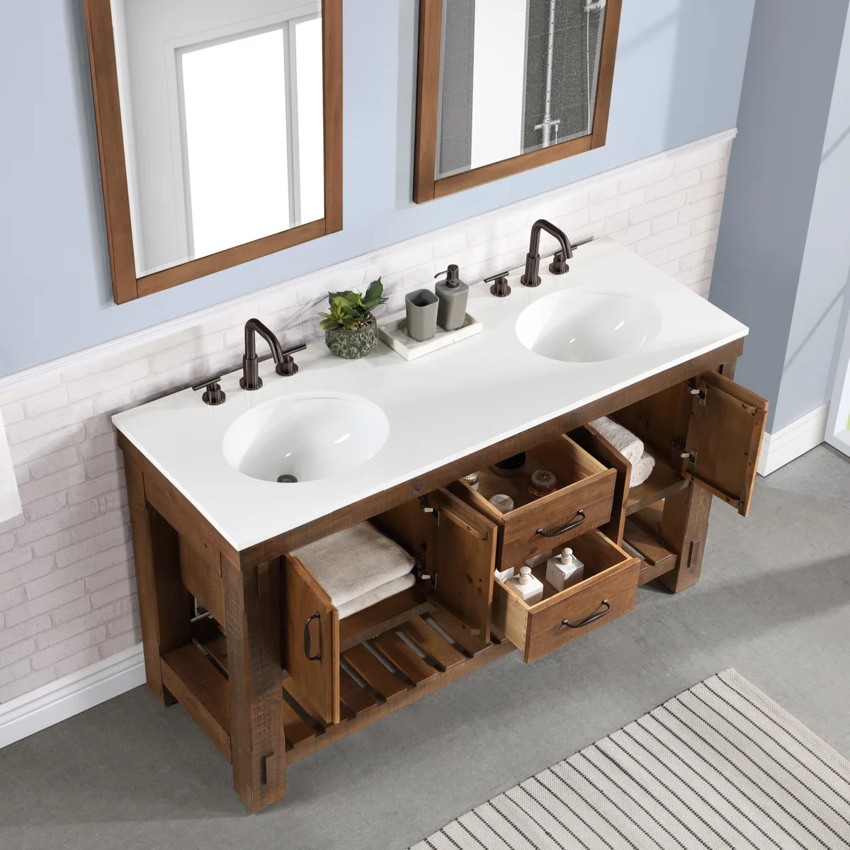 Telluride 60" Wide Double Bathroom Vanity | White Quartz Countertop - Image 4