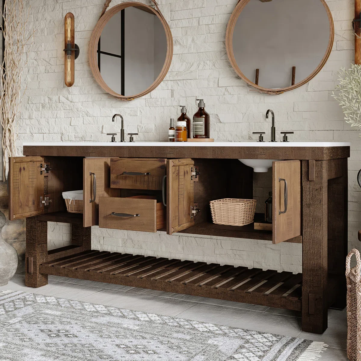 Telluride 66" Double Bathroom Vanity | White Quartz Countertop - Image 3