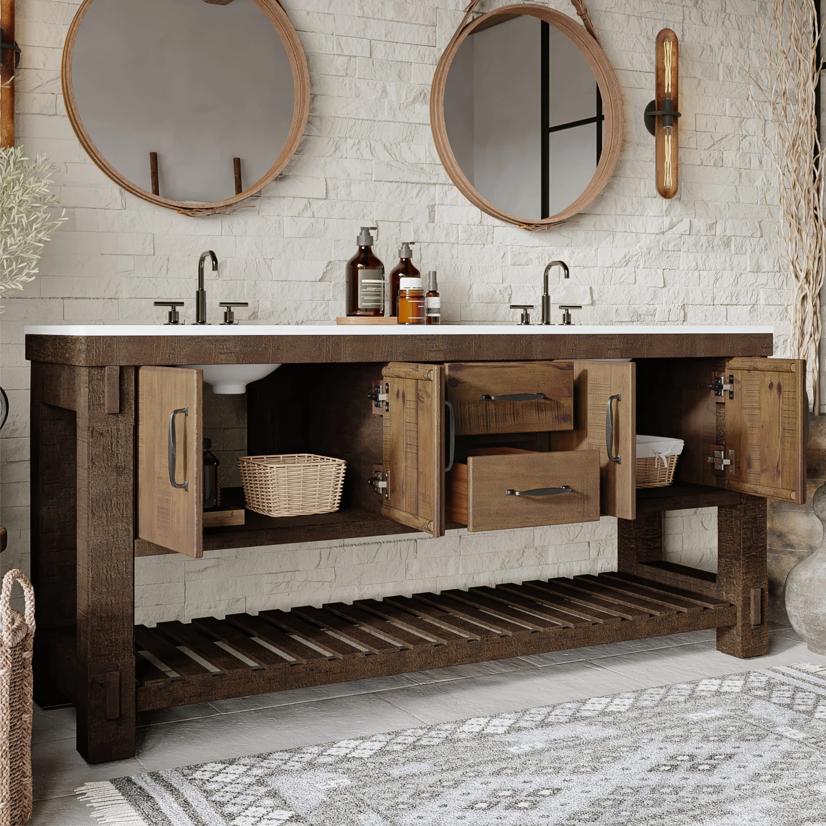 Telluride 72" Wide Double Bathroom Vanity | White Quartz Countertop - Image 3