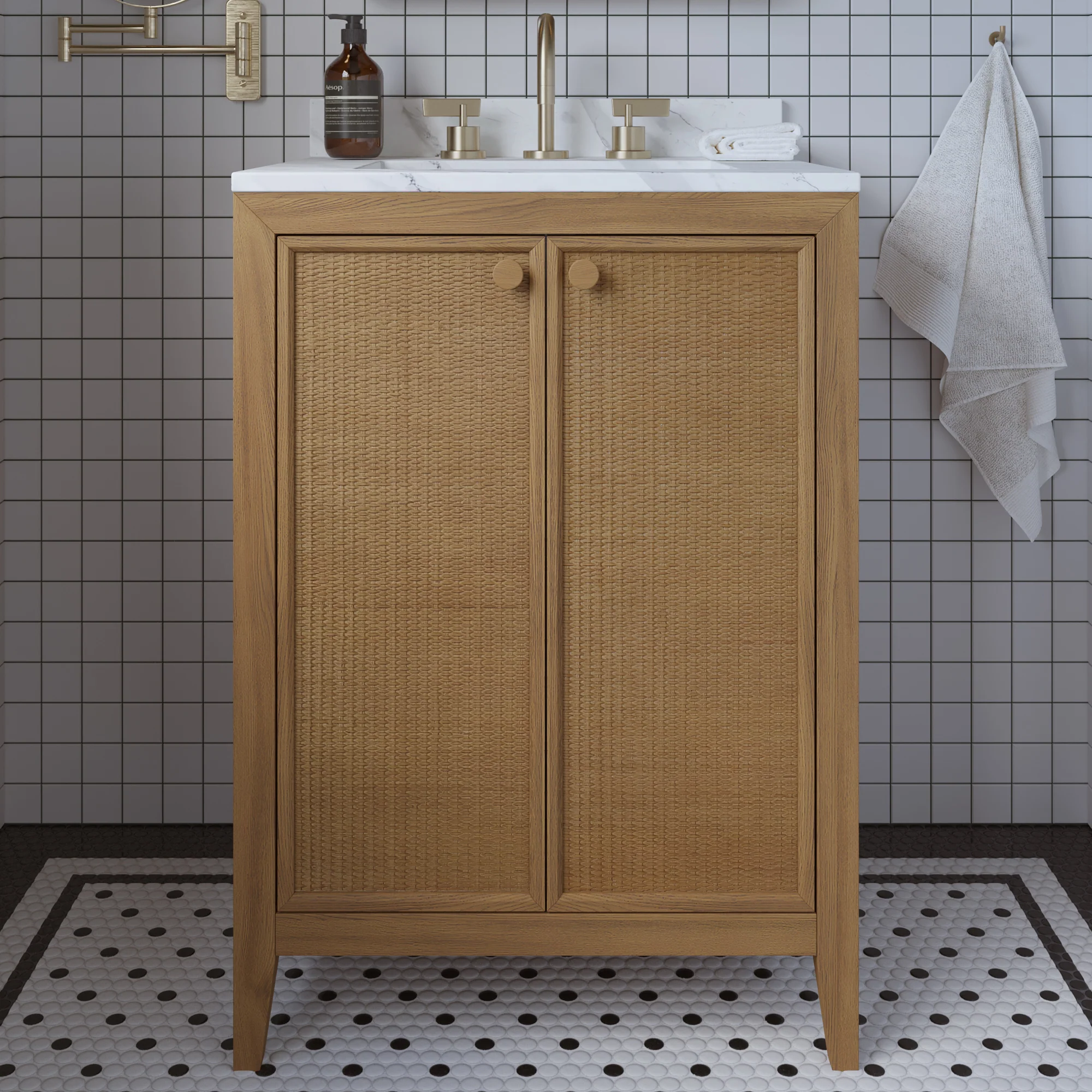 Whitney 24"W x 20"D Rattan RTA Single Bathroom Vanity | Cultured Marble Countertop - Image 14
