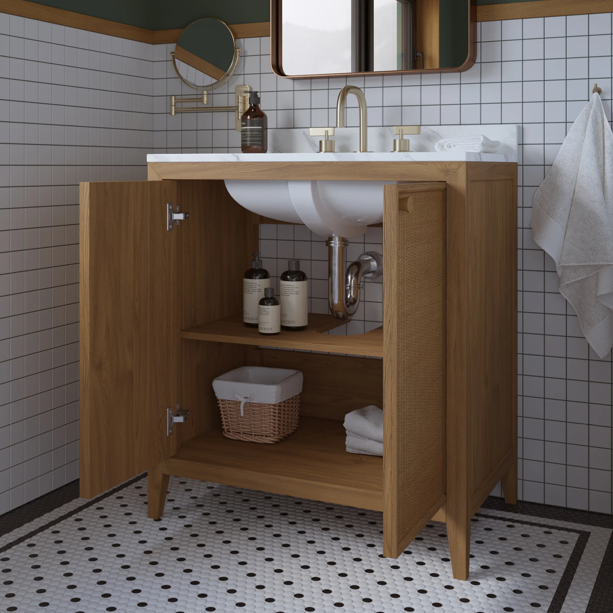 Whitney 30" x 20" Rattan RTA Single Bathroom Vanity | Cultured Marble Countertop - Image 3