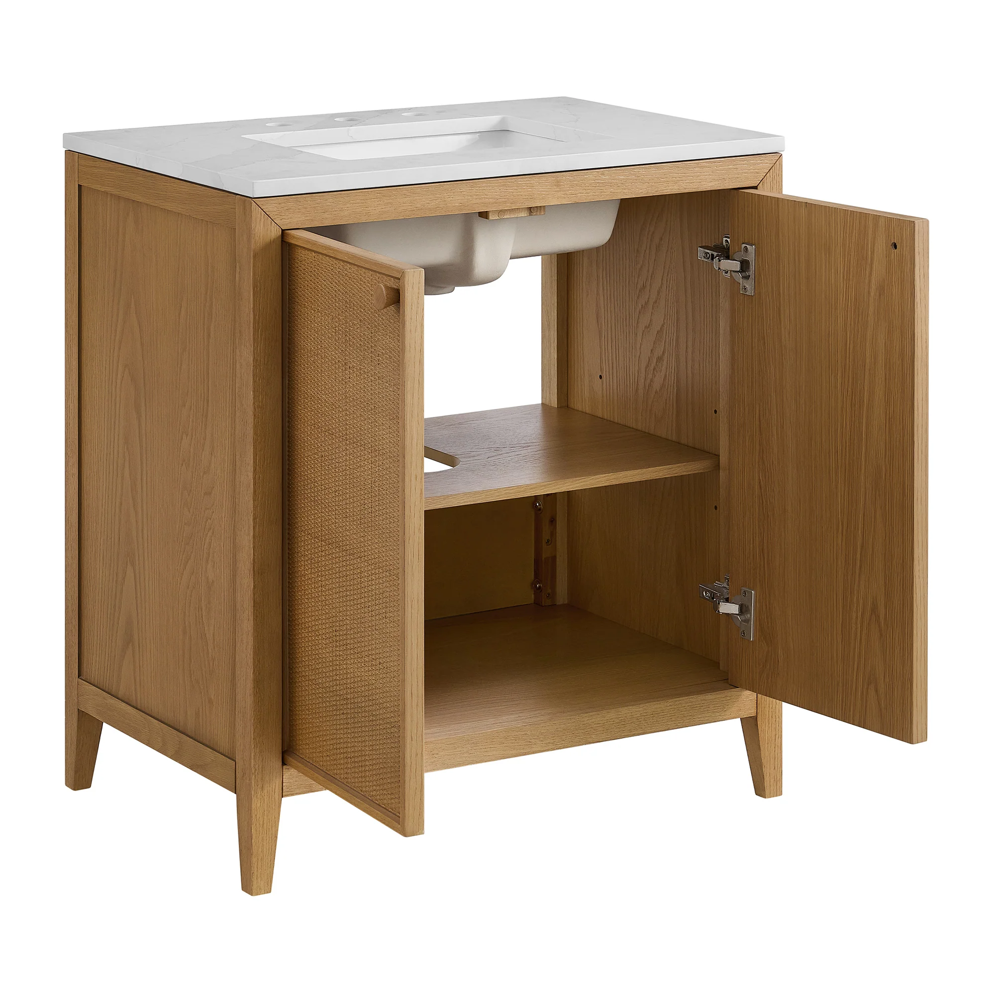 Whitney 30"W x 20"D Rattan RTA Single Bathroom Vanity | Calacatta Gold Quartz Countertop - Image 4