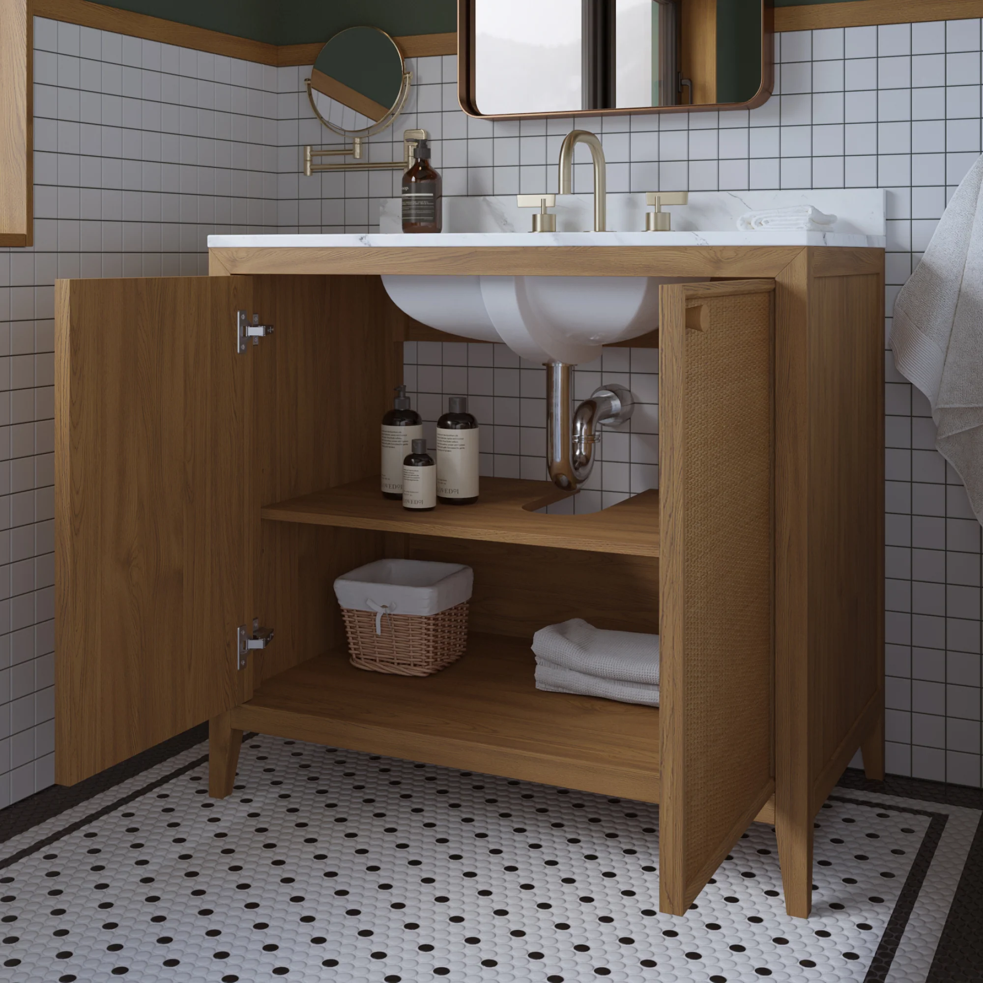 Whitney 36"W x 22"D Rattan RTA Single Bathroom Vanity | Cultured Marble Countertop - Image 3